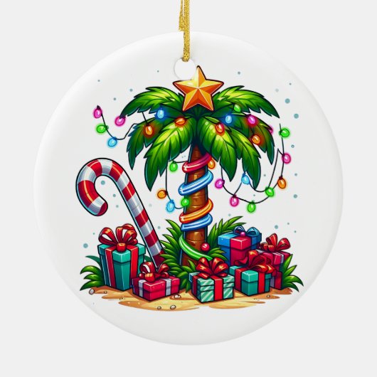 Tropische kerstpalmboom keramisch ornament (Achterkant)