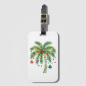 Tropische kerstpalmboom met verlichting en Ornam Bagagelabel (Voorkant (verticaal))