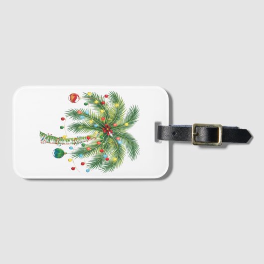 Tropische kerstpalmboom met verlichting en Ornam Bagagelabel (Voorkant (horizontaal))