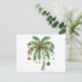Tropische kerstpalmboom met verlichting en Ornam Briefkaart (Staand voorkant)