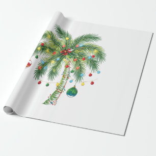 Tropische kerstpalmboom met verlichting en Ornam Cadeaupapier