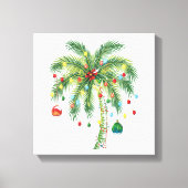Tropische kerstpalmboom met verlichting en Ornam Canvas Afdruk (Voorkant)