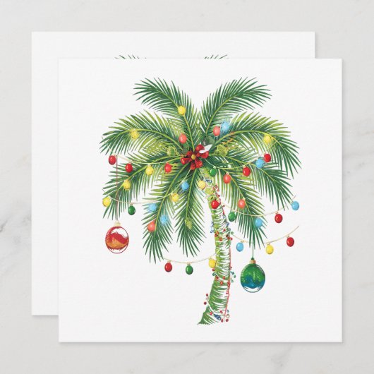 Tropische kerstpalmboom met verlichting en Ornam Kaart (Voorkant / Achterkant)