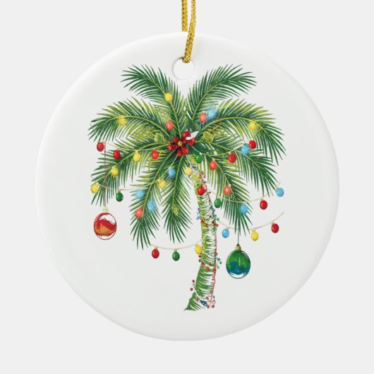 Tropische kerstpalmboom met verlichting en Ornam Keramisch Ornament (Voorkant)