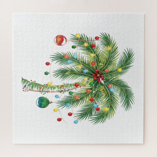 Tropische kerstpalmboom met verlichting en Ornam Legpuzzel (Horizontaal)