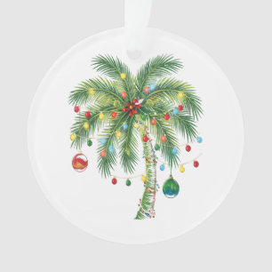 Tropische kerstpalmboom met verlichting en Ornam Ornament