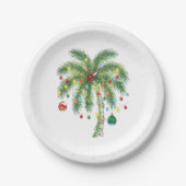 Tropische kerstpalmboom met verlichting en Ornam Papieren Bordje (Voorkant)