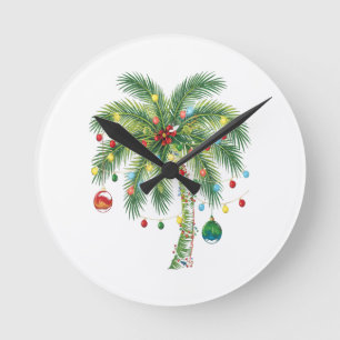 Tropische kerstpalmboom met verlichting en Ornam Ronde Klok
