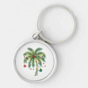 Tropische kerstpalmboom met verlichting en Ornam Sleutelhanger