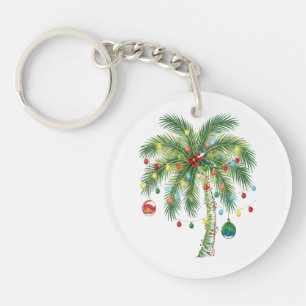 Tropische kerstpalmboom met verlichting en Ornam Sleutelhanger