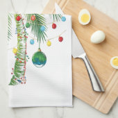 Tropische kerstpalmboom met verlichting en Ornam Theedoek (Quarter Fold)