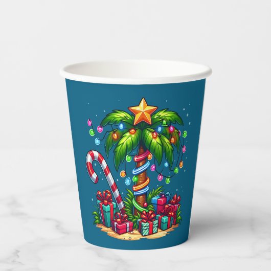 Tropische kerstpalmboom papieren bekers (Achterkant)