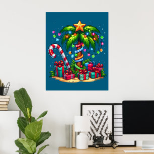 Tropische kerstpalmboom poster