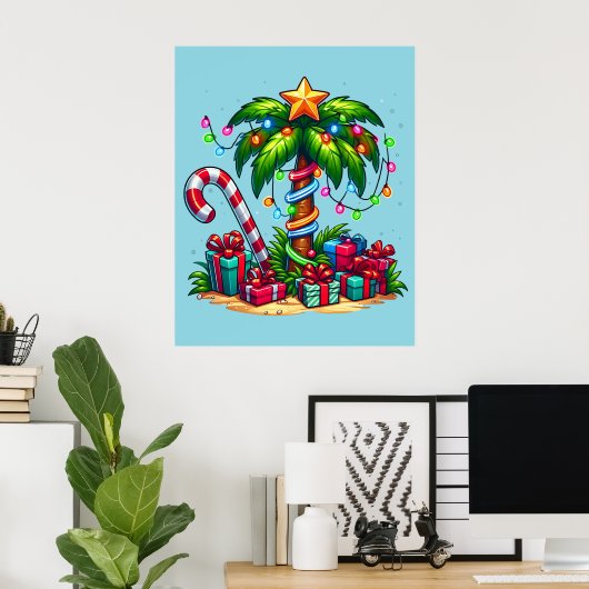 Tropische kerstpalmboom poster (Thuiskantoor)