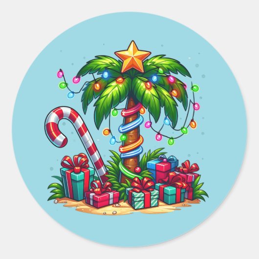 Tropische kerstpalmboom ronde sticker (Voorkant)