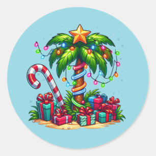 Tropische kerstpalmboom ronde sticker