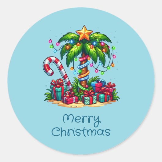 Tropische kerstpalmboom ronde sticker (Voorkant)