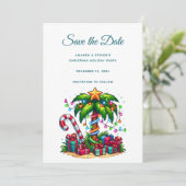 Tropische kerstpalmboom save the date (Staand voorkant)