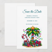 Tropische kerstpalmboom save the date (Voorkant / Achterkant)