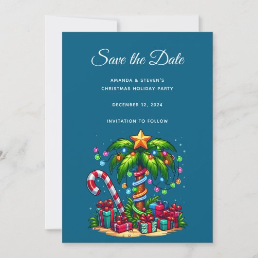 Tropische kerstpalmboom save the date (Voorkant)