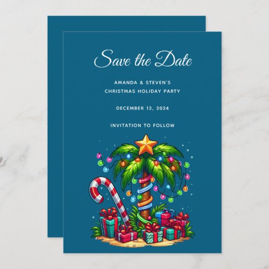 Tropische kerstpalmboom save the date (Voorkant / Achterkant)