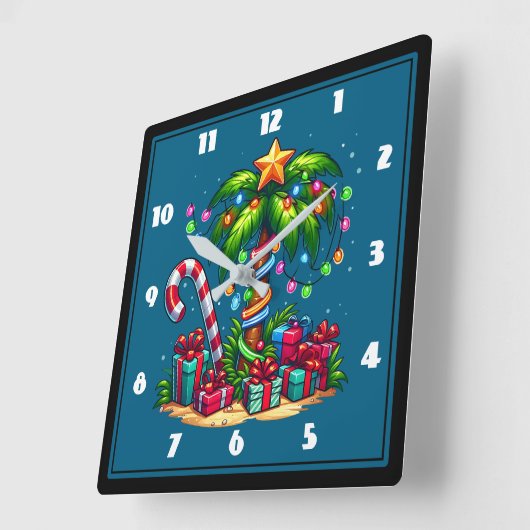 Tropische kerstpalmboom vierkante klok (Hoek)