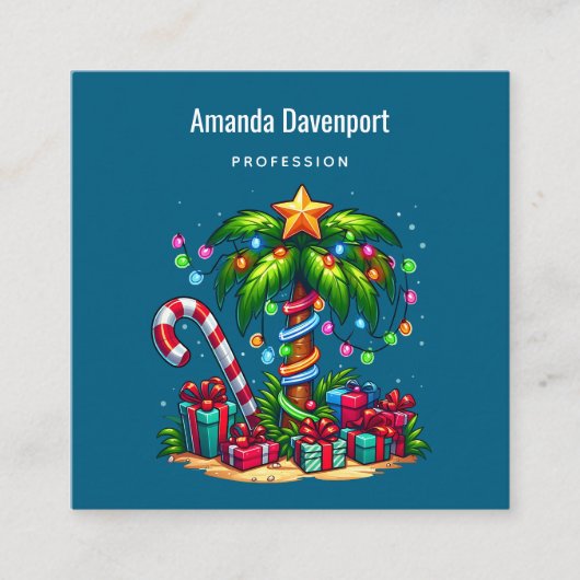 Tropische kerstpalmboom vierkante visitekaartje (Voorkant)