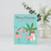 Tropische kerstroze flamingos op Blauwgroen Briefkaart (Staand voorkant)