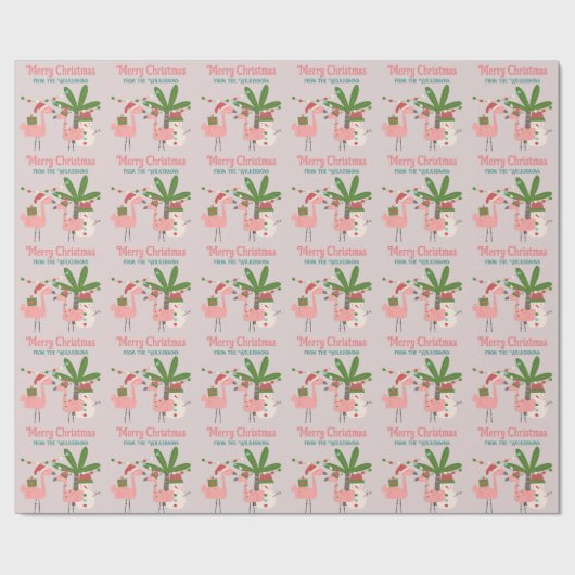 Tropische kerstroze flamingos op Blush Cadeaupapier (Vlak)