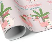 Tropische kerstroze flamingos op Blush Cadeaupapier (Rol Hoek)