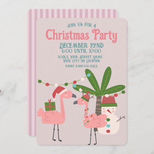 Tropische kerstroze flamingos op Blush Kaart (Voorkant / Achterkant)