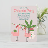 Tropische kerstroze flamingos op Blush Kaart (Staand voorkant)