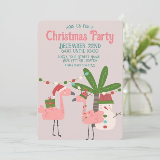 Tropische kerstroze flamingos op Blush Kaart (Staand voorkant)