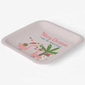 Tropische kerstroze flamingos op Blush Papieren Bordje (Gebogen)