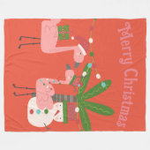 Tropische kerstroze flamingos op Sinaasappel Fleece Deken (Voorkant (Horizontaal))