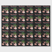 Tropische kerstroze flamingos op zwart cadeaupapier (Vlak)