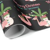 Tropische kerstroze flamingos op zwart cadeaupapier (Rol Hoek)