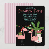Tropische kerstroze flamingos op zwart kaart (Voorkant / Achterkant)