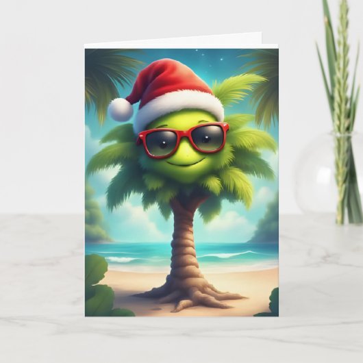 Tropische kerstsfeer – Santa Palm Tree Kaart (Voorkant)