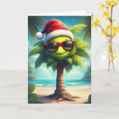 Tropische kerstsfeer – Santa Palm Tree Kaart (Gele Bloem)
