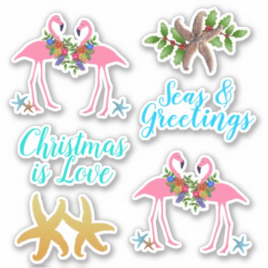Tropische Kerststervormige Sternflamingo's Sticker (Voorkant)