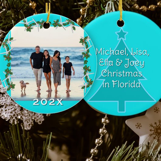 Tropische kerststrand familie vakantie keramisch ornament