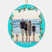 Tropische kerststrand familie vakantie keramisch ornament (Links)