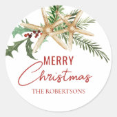 Tropische kerststrand zeesterren ronde sticker (Voorkant)