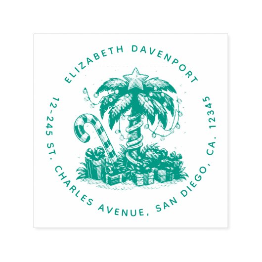 Tropische kerstvakantie Palm Tree Adres Zelfinktende Stempel (Design)