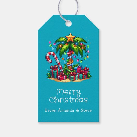 Tropische kerstvakantie palmboom cadeaulabel (Voorkant)