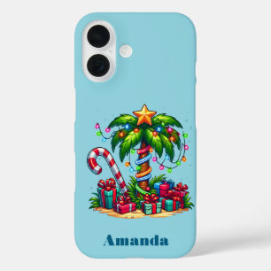 Tropische kerstvakantie palmboom iPhone 16 hoesje