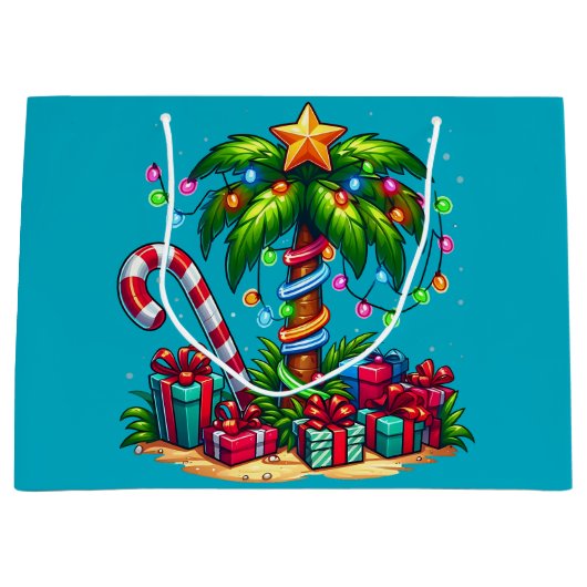 Tropische kerstvakantie palmboom groot cadeauzakje (Voorkant)