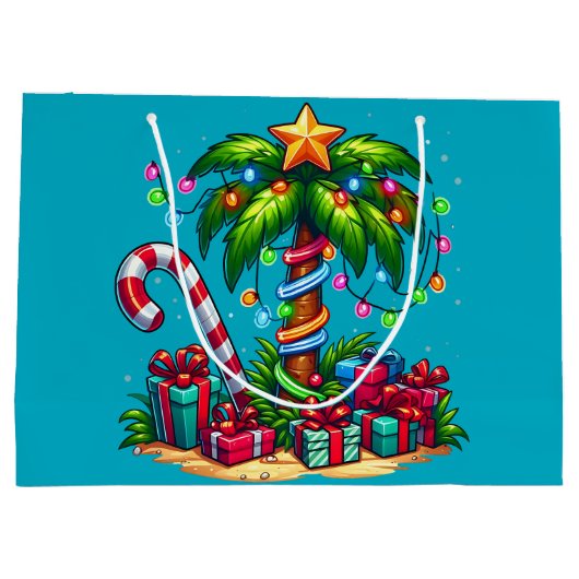 Tropische kerstvakantie palmboom groot cadeauzakje (Achterkant)
