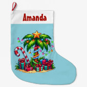 Tropische kerstvakantie palmboom grote kerstsok (Voorkant)